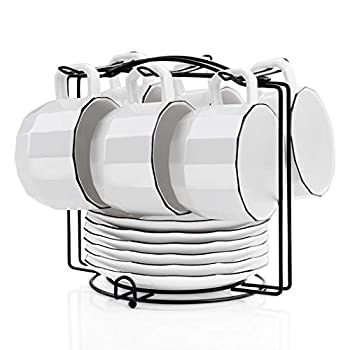 【中古】【輸入品・未使用】Yelife コーヒーカップ 6個セット マット磁器コーヒーカップ ソーサースプーン付き エスプレッソカップ ソーサー付き ホワイト磁器ティーセット
