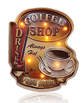 【中古】【輸入品・未使用】ACECAR コーヒーライトアップサイン 壁装飾 ヴィンテージ ハンドメイド マーキー ウォールアート 装飾 カフェエンボス加工 ブリキ装飾 電池式 壁|スカイマーケットプラス