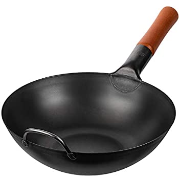 【中古】【インポート品・未当て嵌める】油を塗った炭素スチール写真中華鍋 ? 11.6inの中華鍋と炒め物鍋 ? 大型はしけのポウ中華鍋 ? 言い慣わし的な中国のワク ? 黒いことスチール写真中華鍋