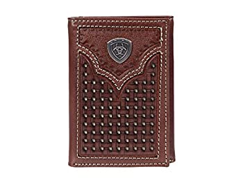 【中古】【輸入品・未使用】Ariat Two-Tone Basket Weave Trifold Wallet Brown/Ivory One Size