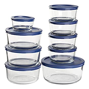 【中古】【輸入品・未使用】Anchor Hocking 18個 丸型 ガラス 食品保存容器 ネイビー BPAフリー ぴったりフィット 蓋 省スペース 食事準備容器
