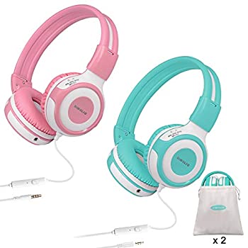 【中古】【輸入品・未使用】SIMOLIO 2パック ヘッドフォン 子供用 マイク内蔵 有線 キャリングポーチ付き 75dB/85dB/95dB音量限定 キッズ ヘッドホン 女の子/男の子用 共有｜スカイマーケットプラス
