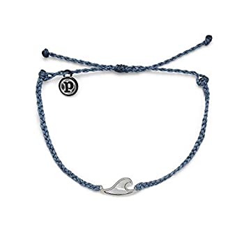 【中古】【輸入品・未使用】Pura Vida シルバーまたはローズゴールド 真珠層ウェーブブレスレット - 100%防水 調節可能なバンド One Size ブルー