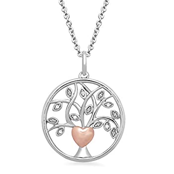 【中古】【輸入品・未使用】Jewelili 10Kローズゴールドとスターリングシルバー 天然ホワイトダイヤモンドアクセントペンダントネックレス 18インチロロチェーン｜スカイマーケットプラス