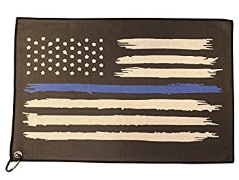 【中古】【輸入品・未使用】マイクロファイバーゴルフタオル ? 細いブルーライン 警察アメリカ国旗 グラフィックゴルフタオル カラビナ付き