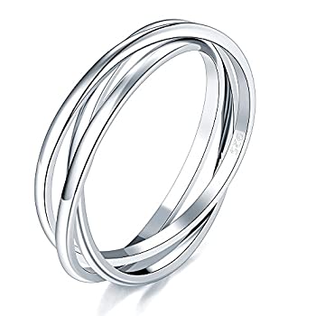 【中古】【輸入品・未使用】BORUO レディーズ 925スターリングシルバーリングトリプル連動ローリングハイポリッシュリング 8