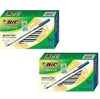 【中古】【輸入品・未使用】BIC Ecolutions ラウンドスティック ボールペン 中細 (1.0mm) ブルー 50本 2本パック