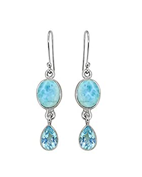 【中古】【輸入品・未使用】YoTreasure ラリマー&ブルートパーズ 925スターリングシルバー ティアドロップダングルイヤリング ジュエリー｜スカイマーケットプラス