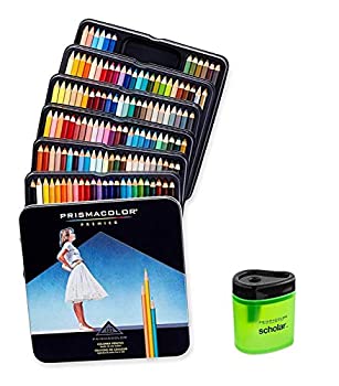 【中古】【インポート品・未当て嵌める】Prismacolor プレミアソフトコア色鉛筆 132色書き割り (4484) + Prismacolor Scholar 色鉛筆削り器 (1774266)