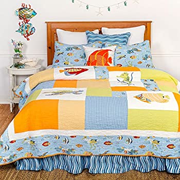 【中古】【インポート品・未当て嵌める】C\u0026F Home シーライフ 盛りだくさん/統治女王 キルト 綿織物100% 軽さ 洗い濯ぎ機洗いもの能力のある リヴァーシブル ベッドスプレッド 臥榻押しかぶせる 盛りだくさん/統治女王 ブル インテリア・寝具・収納-その他