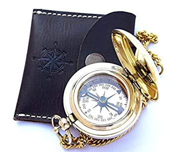 【中古】【インポート品・未当て嵌める】THORINSTRUMENTS (デバイス付き添い人) 航するヴィンテージコンパス ソリッドブラスコンパス ブラックレザーケース入り口・入口