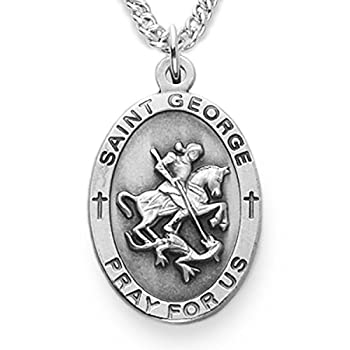 【中古】【輸入品・未使用】TrueFaithJewelry スターリングシルバー 楕円形 聖ジョージ・兵士の守護聖人 メダル 7/8インチ