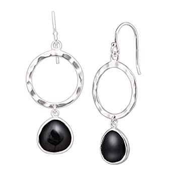 【中古】【輸入品・未使用】Silpada \'Dark Halo\' Natural Black Agate Drop Earrings in Sterling Silver