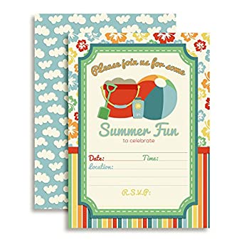 【中古】【輸入品・未使用】Beach Summer Fun Birthday Party Fill in Invitations set of 10 with envelopes Perfect for Summer birthdays|スカイマーケットプラス