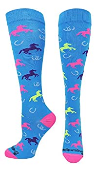 【中古】【輸入品・未使用】MadSportsStuff Wild Horses Equestrian Athletic Over the Calf Socks ブルー