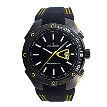 【中古】【輸入品・未使用】Peugeot メンズ 防水スポーツウォッチ カレンダー&ブラックラバーストラップ付き イエロー|スカイマーケットプラス