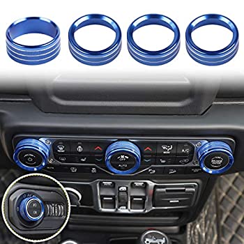 【中古】【輸入品・未使用】Voodonala エアコンヘッドライトスイッチノブトリム 2018-2020 Jeep Wrangler JL JLU グラディエーター JTトランク用 ブルーアルミニウム合金4個|スカイマーケットプラス