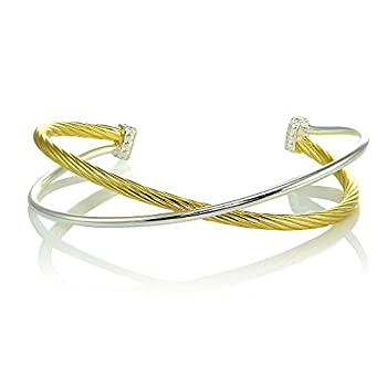 【中古】【輸入品・未使用】Hoops & Loops スターリングシルバー ポリッシュ&ツイスト クリスクロス カフバングルブレスレット