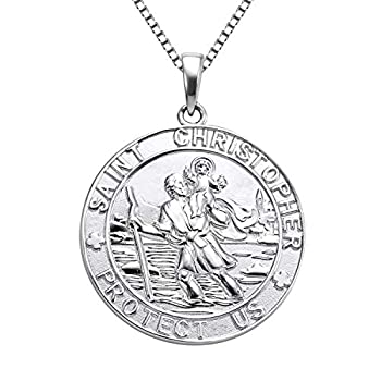【中古】【輸入品・未使用】YL 聖クリストファー ネックレス ソリッド 925 スターリングシルバー カスタマイズ可 刻印 ラウンド メダリオン アンティーク 宗教 プロテクター|スカイマーケットプラス