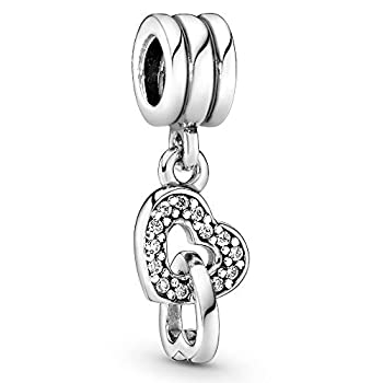 【中古】【インポート品・未当て嵌める】Pandora Jewelry インターロッキングラブキュービックジルコニアチャーム スターリングしろがね色 その他-バッグ・小物・ブランド雑貨