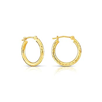 【中古】【輸入品・未使用】14?Kゴールド手刻印フルダイヤモンドカットラウンドフープイヤリングfor girls-16?mm直径