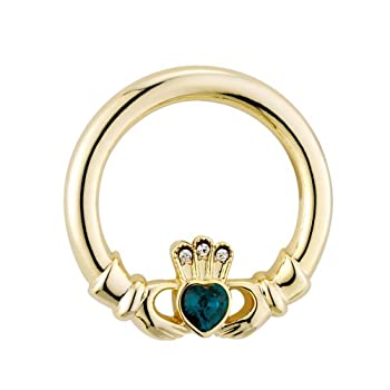 【中古】【輸入品・未使用】Gold Plated w/Green Stone Claddagh Heart & Crown Brooch