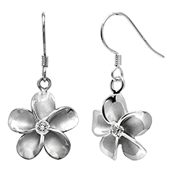 【中古】【インポート品・未当て嵌める】Sterling Silver Plumeria Hook Earrings with CZs%ｶﾝﾏ% 12粍