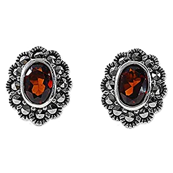 【中古】【輸入品・未使用】NOVICA (ノヴィカ) ガーネットとマーカサイト .925スターリングシルバー フラワースタッド ボタンイヤリング レッド 蓮の花%ｶﾝﾏ% スターリングシ｜スカイマーケットプラス