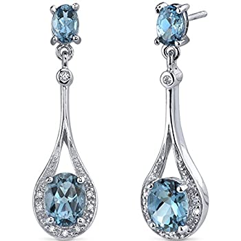 【中古】【輸入品・未使用】Glamorous 4.00 carats London Blue Topaz Oval Dangle Cubic Zirconia Earrings in Sterling Silver