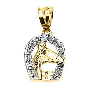 【中古】【輸入品・未使用】10K イエローゴールド ラッキーダイヤモンド 蹄鉄 ホースヘッドペンダント