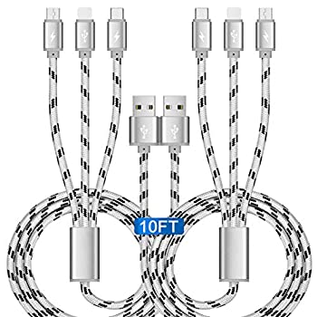 【中古】【輸入品・未使用】ASICEN 3イン1 ナイロン編み 複数USB高速充電ケーブル マイクロUSB/タイプC 電話7/7 Plus/Galaxy S8などに対応 (グレー、6.5フィート/2m)