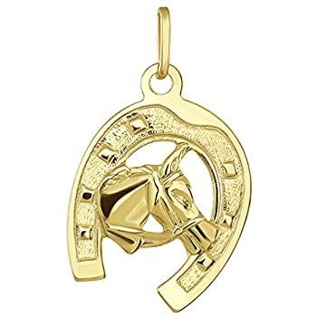 【中古】【輸入品・未使用】ソリッド14Kイエローゴールド 幸運 蹄鉄 馬の頭ペンダント｜スカイマーケットプラス