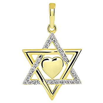 【中古】【輸入品・未使用】14k イエローゴールド ヘブライ ラブ CZ ダビデの星 ハートペンダント｜スカイマーケットプラス