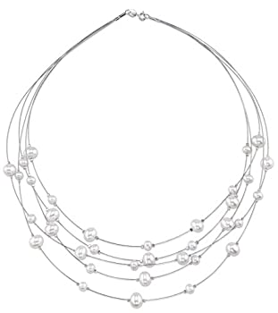 【中古】【輸入品・未使用】ホワイト養殖淡水パールワイヤネックレス