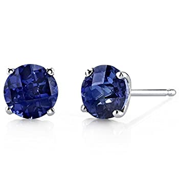 【中古】【インポート品・未当て嵌める】14 Karat 白いことゴールド ラウンド撥ねのける 2.25 Carats クリエイテッド 青碧サファイア スタッドイヤリング