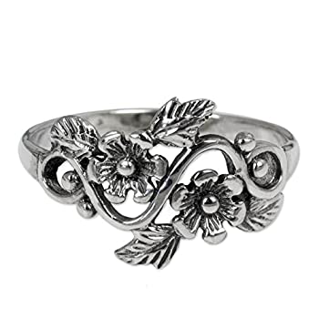 【中古】【輸入品・未使用】NOVICA .925スターリングシルバー フラワー&リーフ バンドリング シャムブーケ