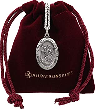 【中古】【インポート品・未当て嵌める】楕円面形Saint Christopher首飾りインチ Solid Sterling Silver Protect Us Medal 23.75?X 16.25?MM その他-ジュエリー・アクセサリー