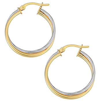 【中古】【輸入品・未使用】14?Kツートンゴールド1.5?X 20?mmダブルフープイヤリング|スカイマーケットプラス