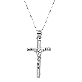 【中古】【輸入品・未使用】14?Kホワイトゴールドチューブ状Crucifixクロスペンダントネックレス( 16%カンマ%18%カンマ%20?inches )