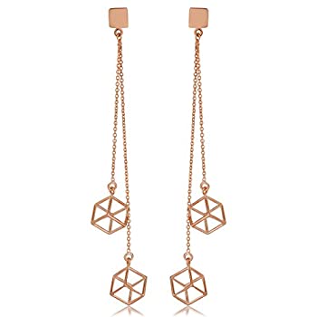 【中古】【輸入品・未使用】Kooljewelry 14Kゴールドキューブダングルイヤリング(イエローゴールドまたはローズゴールド)%カンマ% 金属%カンマ%|スカイマーケットプラス