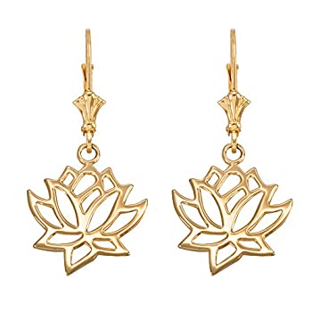 【中古】【インポート品・未当てはめる】Lotus Flower Polishedでレバーバックイヤリング14?K黄色ゴールド