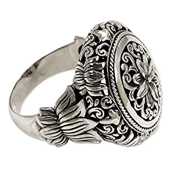 【中古】【輸入品・未使用】Novica。925スターリングシルバーHand Made花柄カクテルリング、' Precious Lotus '｜スカイマーケットプラス