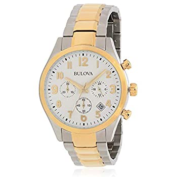 【中古】【インポート品・未当て嵌める】Bulova Men\u0027s Two Tone Steel Bracelet Steel Case Quartz White Dial Chronograph Watch 98B330