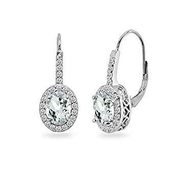 【中古】【輸入品・未使用】ドロップピアス スターリングシルバー 本物/人工/合成宝石 8x6mm 楕円形 ハロースタイル レバーバック 女性用