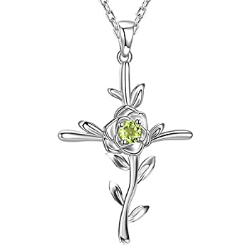 【中古】【輸入品・未使用】Love Rose Flower Hope Leaves ネックレス 母 妻用 ブルーサファイア ペリドットジュエリー 誕生日プレゼント レディース 925スターリングシルバ