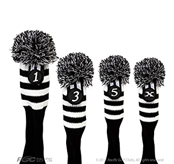 【中古】【輸入品・未使用】Pacific Golf Clubs Head Covers 1 3 5 X Black and White Knit Retro Old School Vintage Stripe Pom Pom Throwback Classic|スカイマーケットプラス