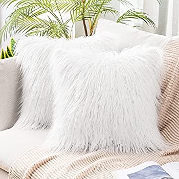 【中古】【輸入品・未使用】(46cm x 46cm%ｶﾝﾏ%set of 2%ｶﾝﾏ% Fur White) - Pack of 2%ｶﾝﾏ%Miulee Decorative New Luxury Series Merino Style White Fur Throw Pillow Case