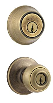 【中古】【輸入品・未使用】(Antique Brass) - Kwikset 690 Polo Entry Knob and Single Cylinder Deadbolt Combo Pack in Antique Brass