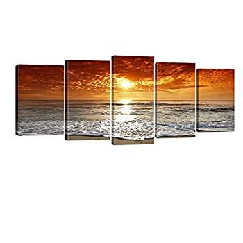 【中古】【輸入品・未使用】(25cm x 41cm x 2pcs%ｶﾝﾏ%25cm x 50cm x 2pcs%ｶﾝﾏ%25cm x 60cm x 1pc) - Wieco Art - Grand Sight 5 Panels Modern Landscape Artwork HD Seasca