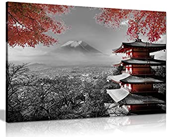 【中古】【インポート品・未当てはめる】(A3 46x31 糎 (18x12インチ)) - Japanese Temple In Autumn Black White Red Canvas Wall Art Picture Print (18X12)